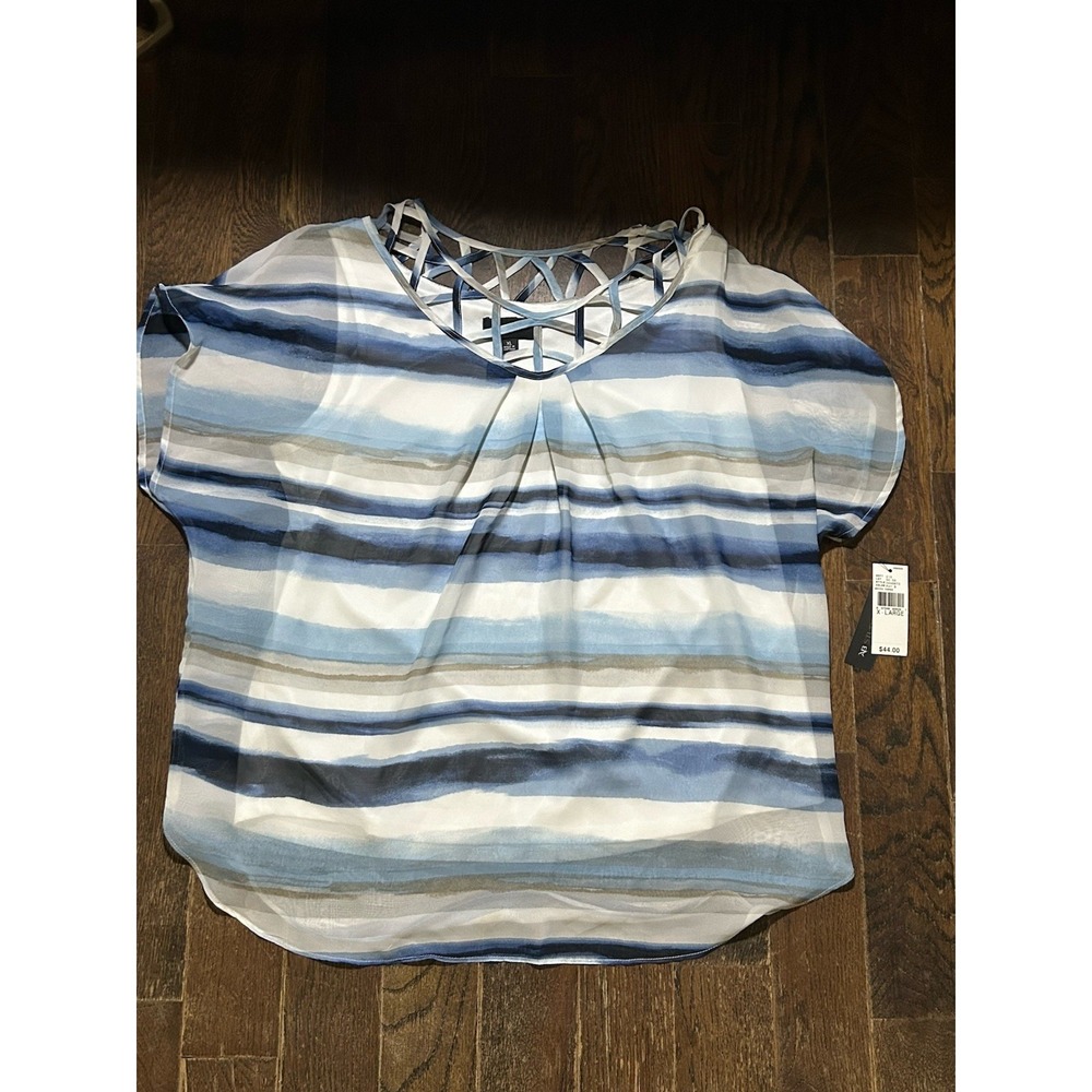 AB‎ Studio Top Women XL Coastal Grandma Cut Out Neckline Layer Sheer NWT